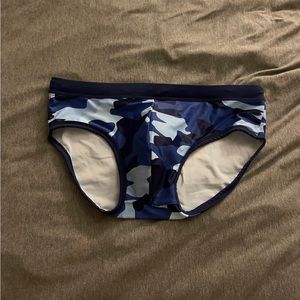 Blue camo speedo size XXL. Asian sizing. Removable pouch. Never worn